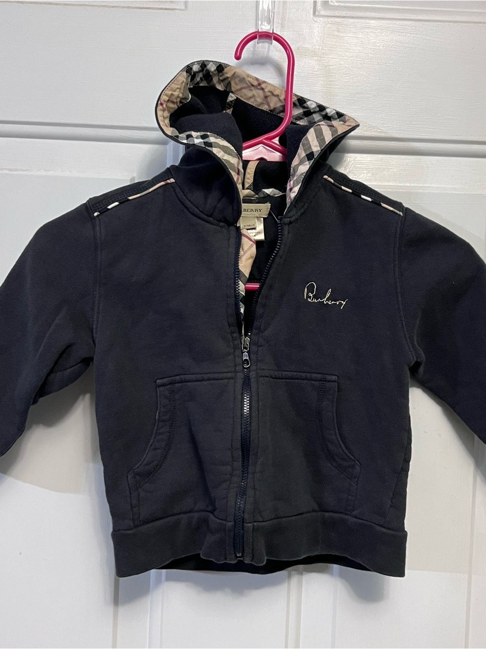 Burberry Kids Navy Blue Zip Hoodie Jacket 3Y 98cm Nova Check 100% Cotton